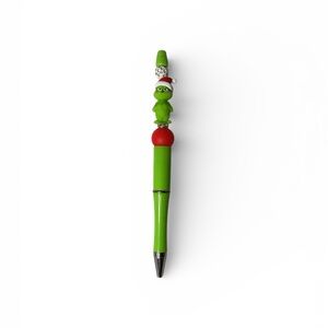 Handmade Christmas Beaded Pen – Green Holiday Character, Festive Design